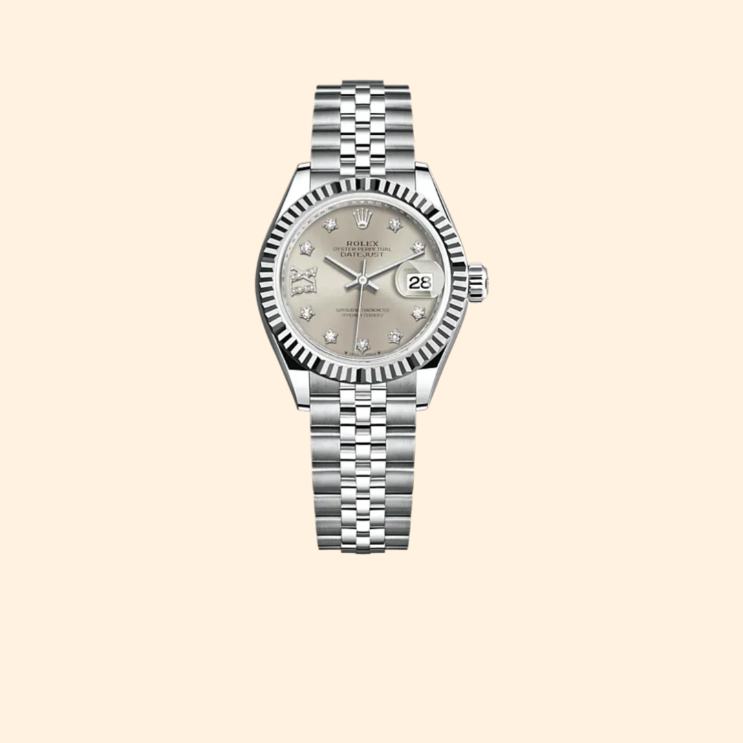 Rolex Lady-Datejust Ref. 279174 28 mm White Gold and Oystersteel with Silver Diamond-Set Dial and Fluted Bezel