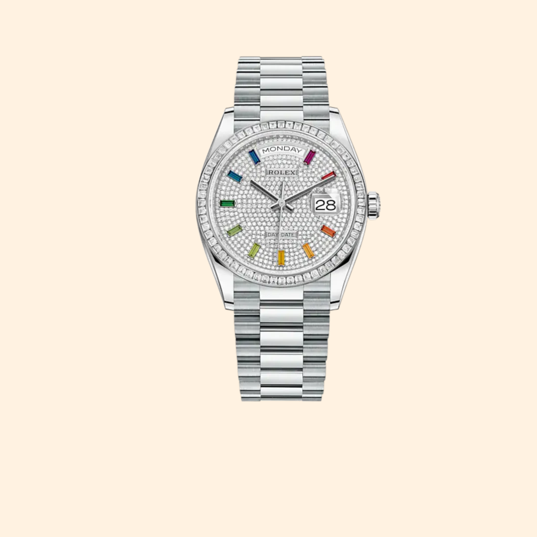Rolex Day-Date Ref. 128396TBR 36 mm Platinum with Diamond-Paved Dial and Diamond-Set Bezel
