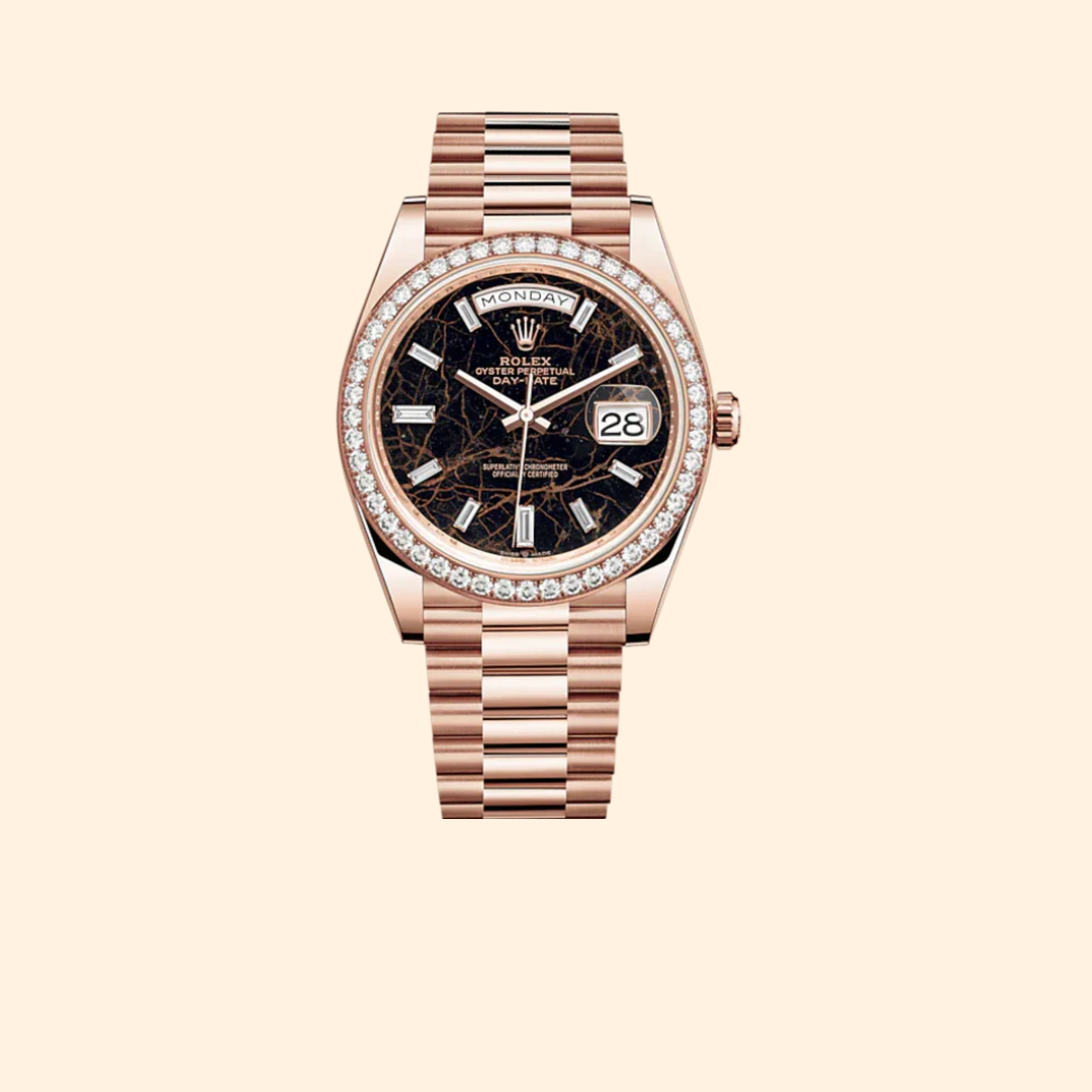 Rolex Day-Date Ref. 228345RBR 40 mm Everose Gold with Eisenkiesel Diamond-Set Dial and Diamond-Set Bezel