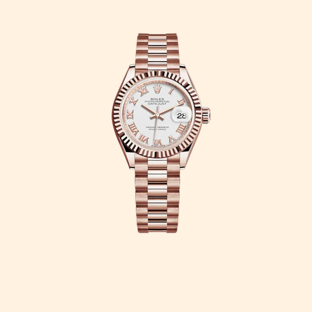 Rolex Lady-Datejust 279175 28 mm 18k Everose Gold with White Dial