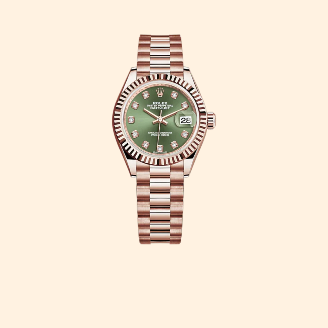 Rolex Lady-Datejust 279175 28 mm 18k Everose Gold with Olive-Green Diamond-Set Dial