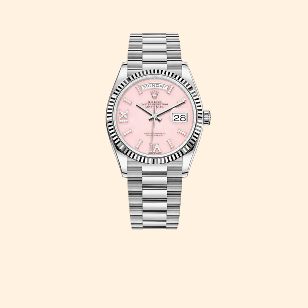 Rolex Day-Date 36 Ref. 128239 36 mm White Gold with Pink Opal Diamond-Set Dial