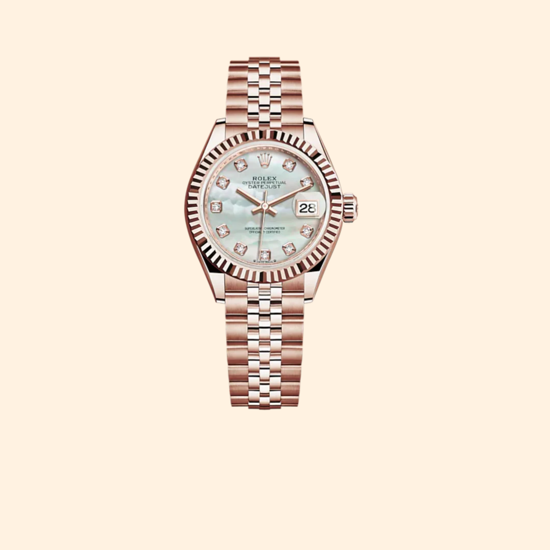 Rolex Lady-Datejust 279175 28 mm 18k Everose Gold with White Mother-of-Pearl Diamond-Set Dial