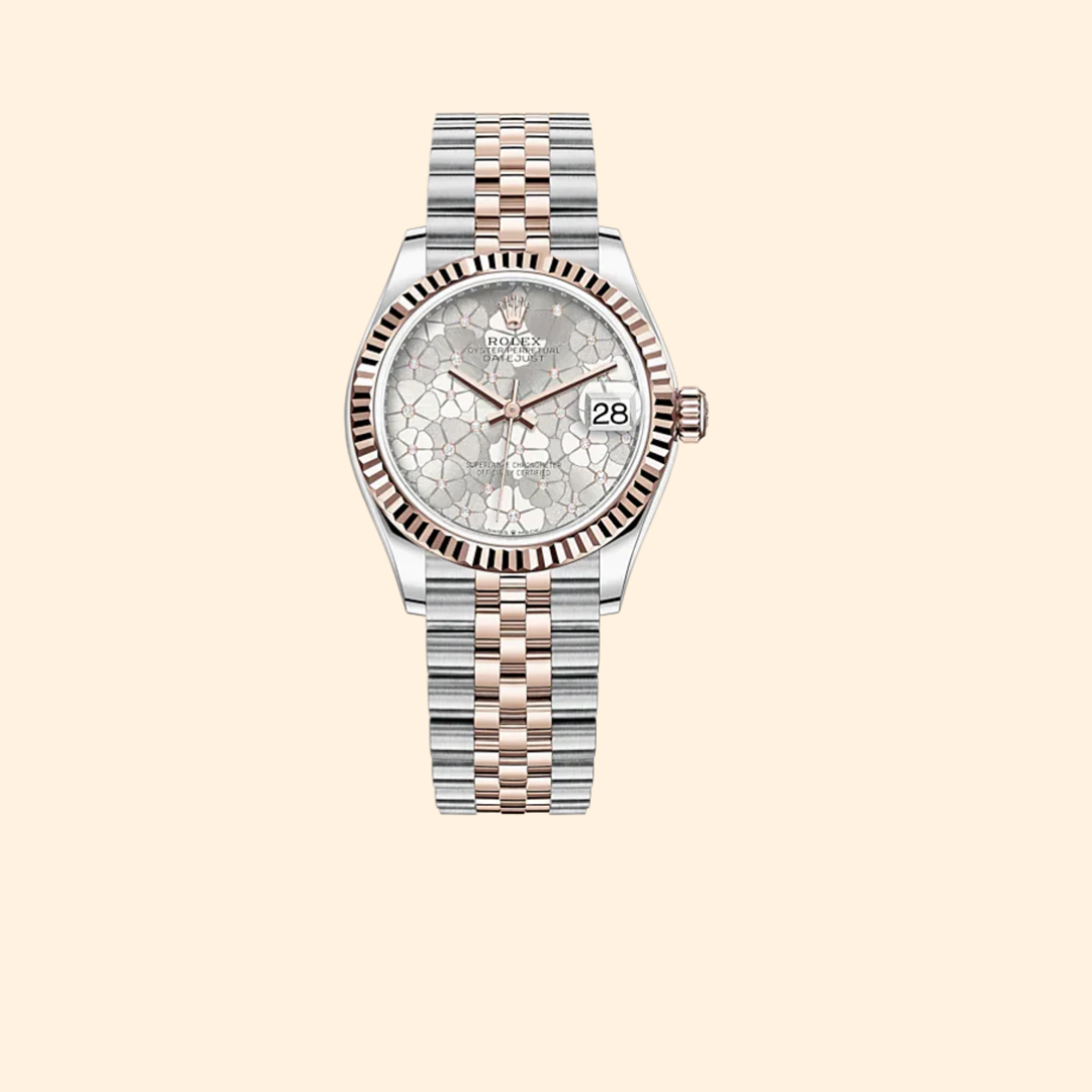 Rolex Datejust 31 Ref. 278271 31 mm Oystersteel & Everose Gold with Silver Floral-Motif Diamond-Set Dial