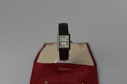 Cartier Tank Must WSTA0136 Stainless Steel Silver Dial Black Leather Strap