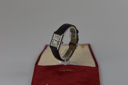Cartier Tank Must WSTA0136 Stainless Steel Silver Dial Black Leather Strap