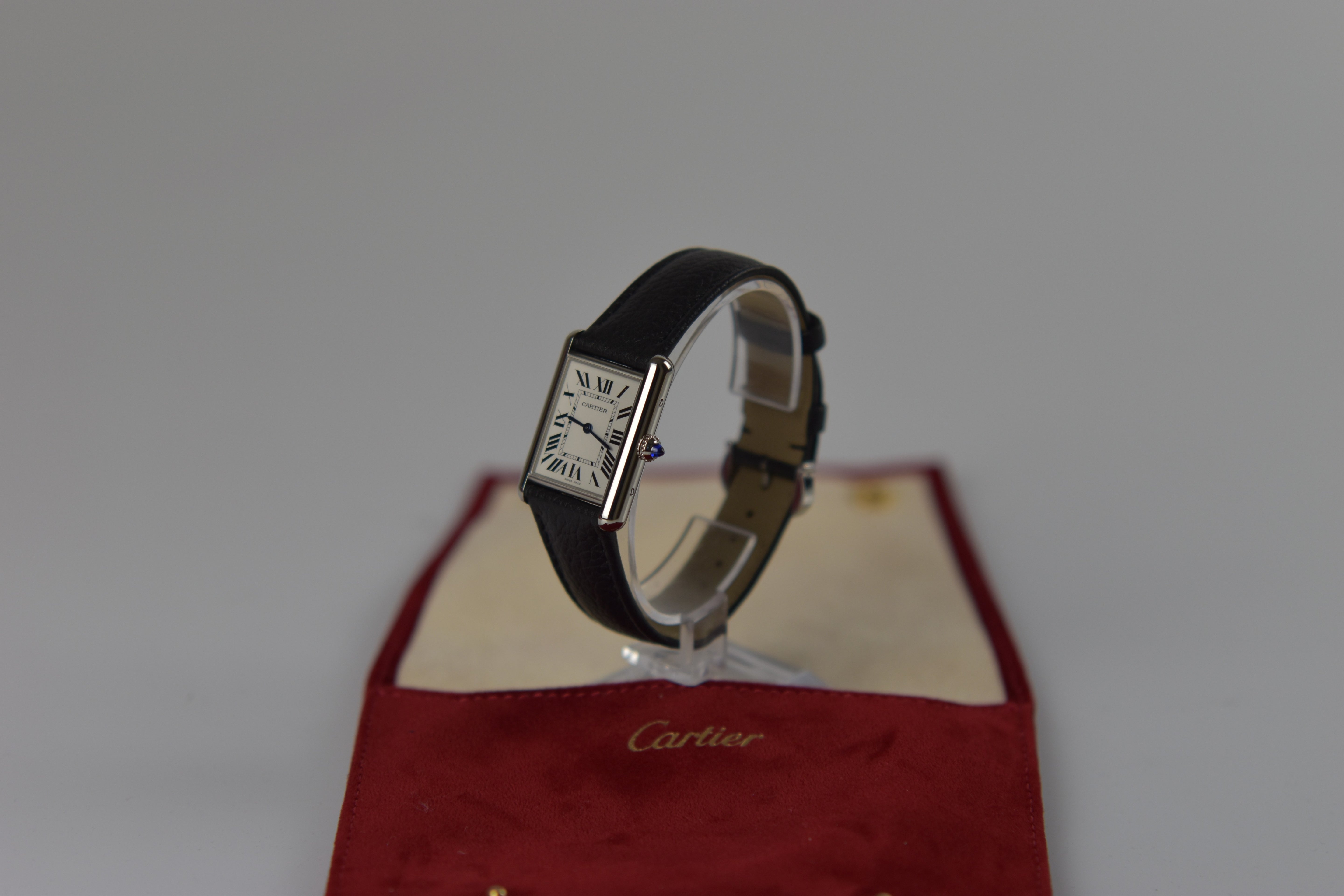 Cartier Tank Must WSTA0136 Stainless Steel Silver Dial Black Leather Strap
