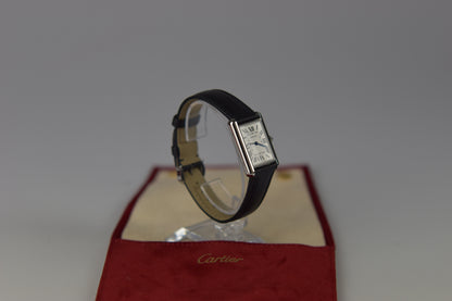 Cartier Tank Must WSTA0136 Stainless Steel Silver Dial Black Leather Strap