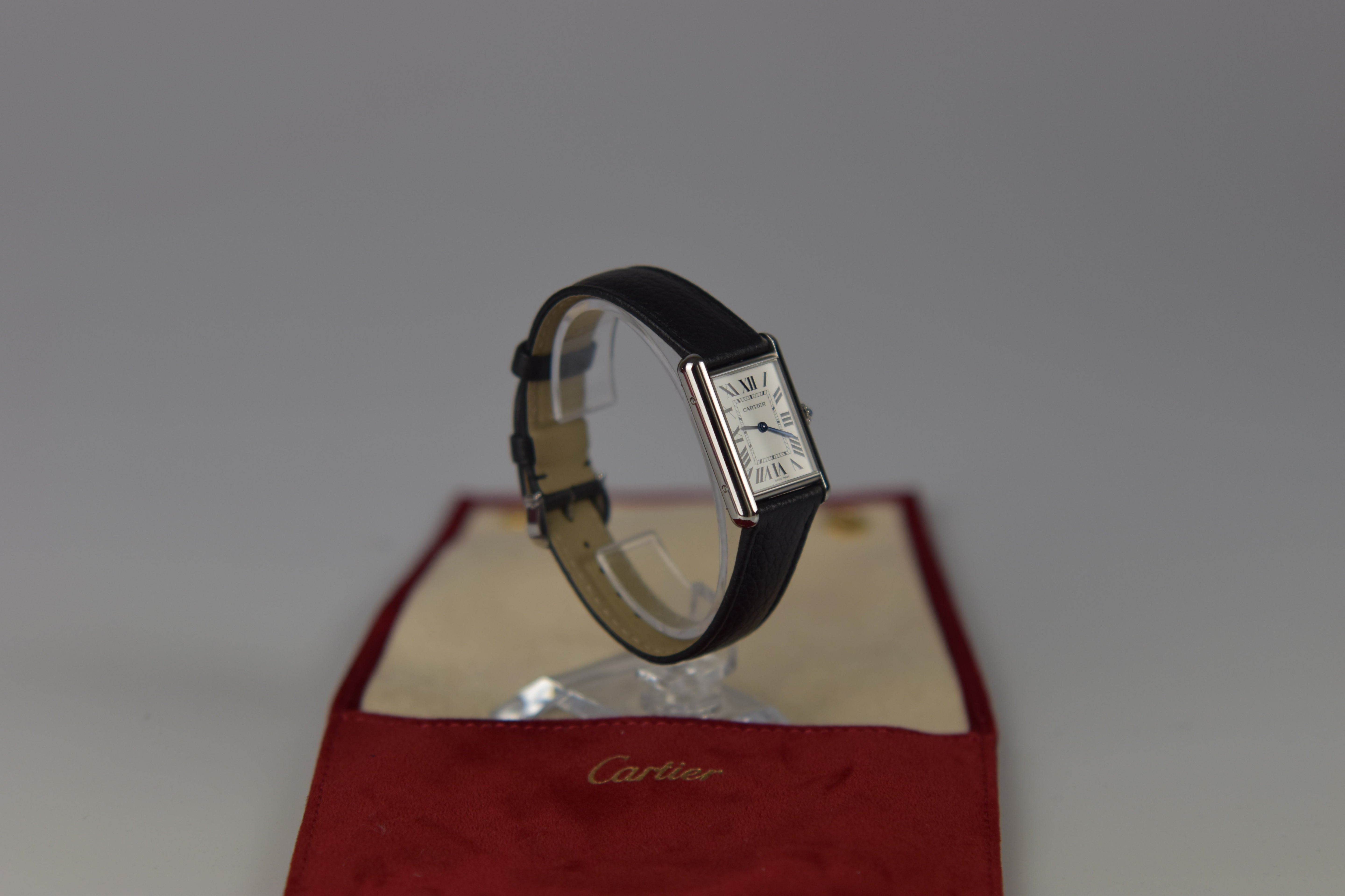 Cartier Tank Must WSTA0136 Stainless Steel Silver Dial Black Leather Strap