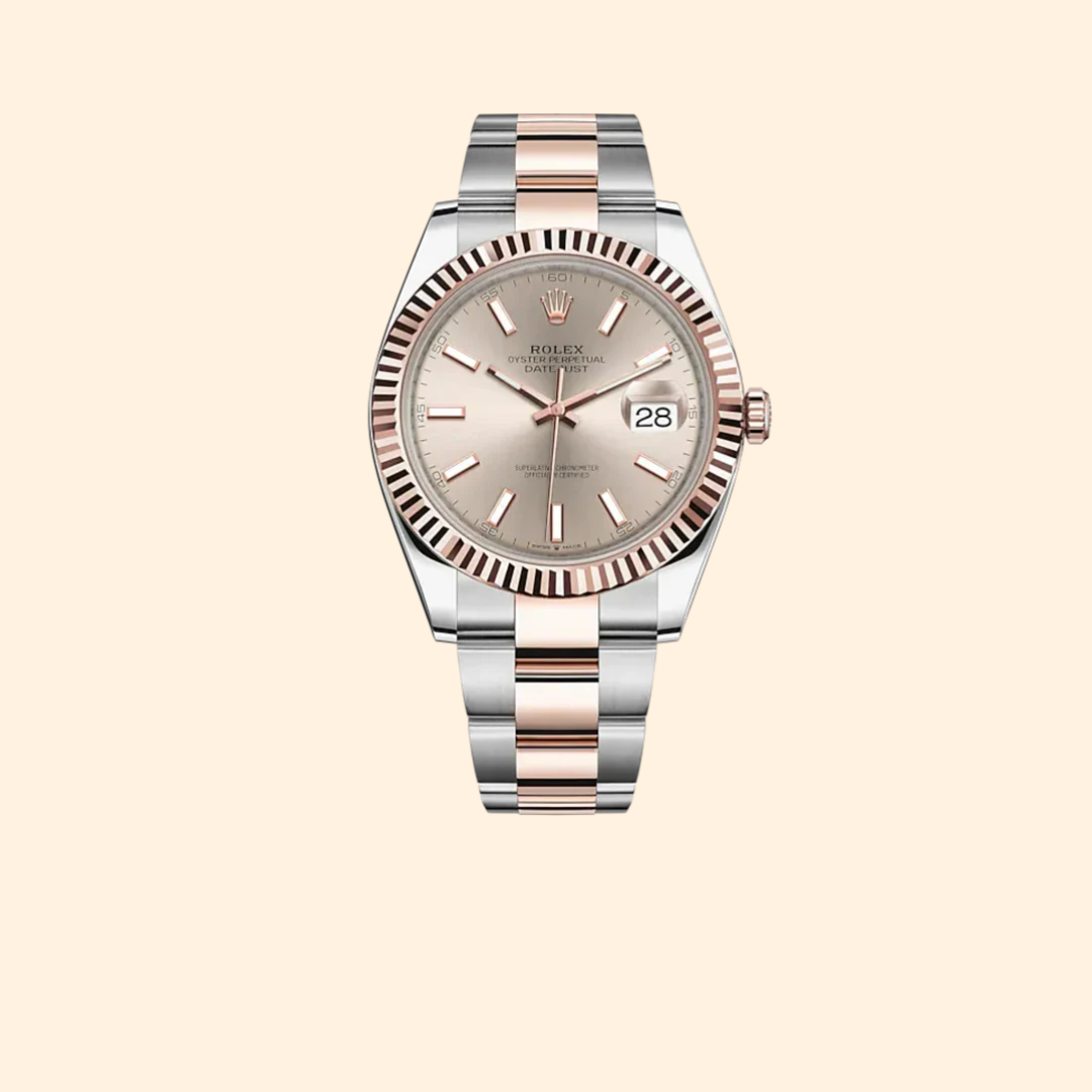 Datejust 41 41mm Oyster Bracelet Oystersteel and Everose Gold with Sundust Dial Fluted Bezel Ref. 126331