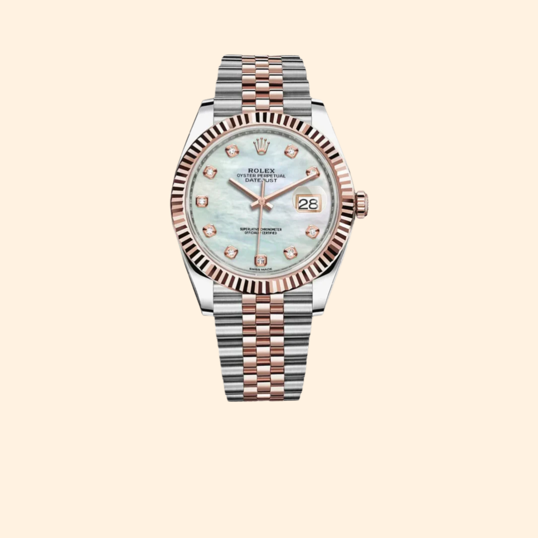 Rolex Datejust Ref. 126331G Two Tone RG/SS Mother of Pearl Dial with Diamond Markers Fluted Bezel on Jubilee