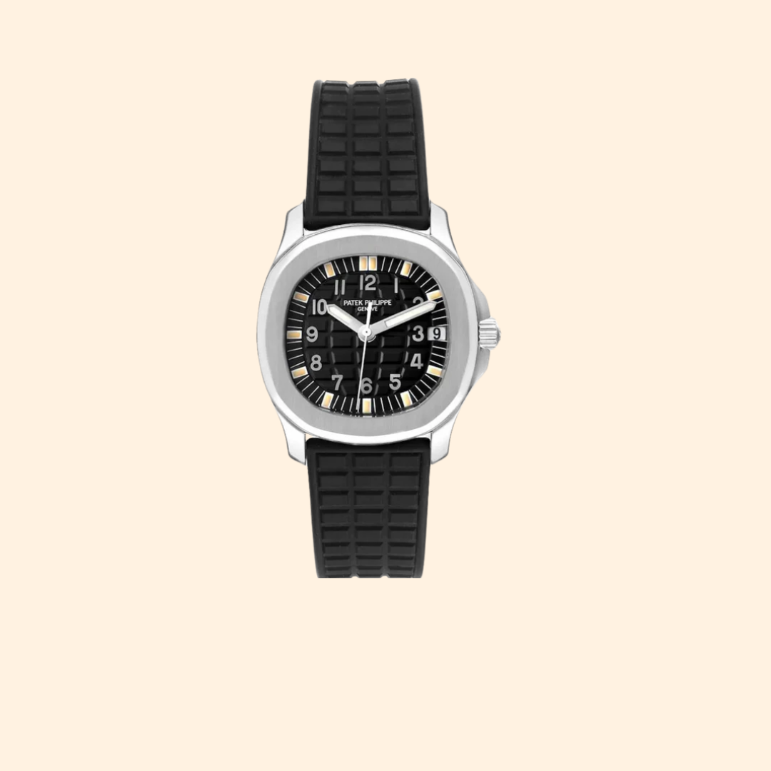 Patek Philippe Aquanaut Ref. 5066A – 34mm Stainless Steel with Black Embossed Dial on Black Tropical Strap