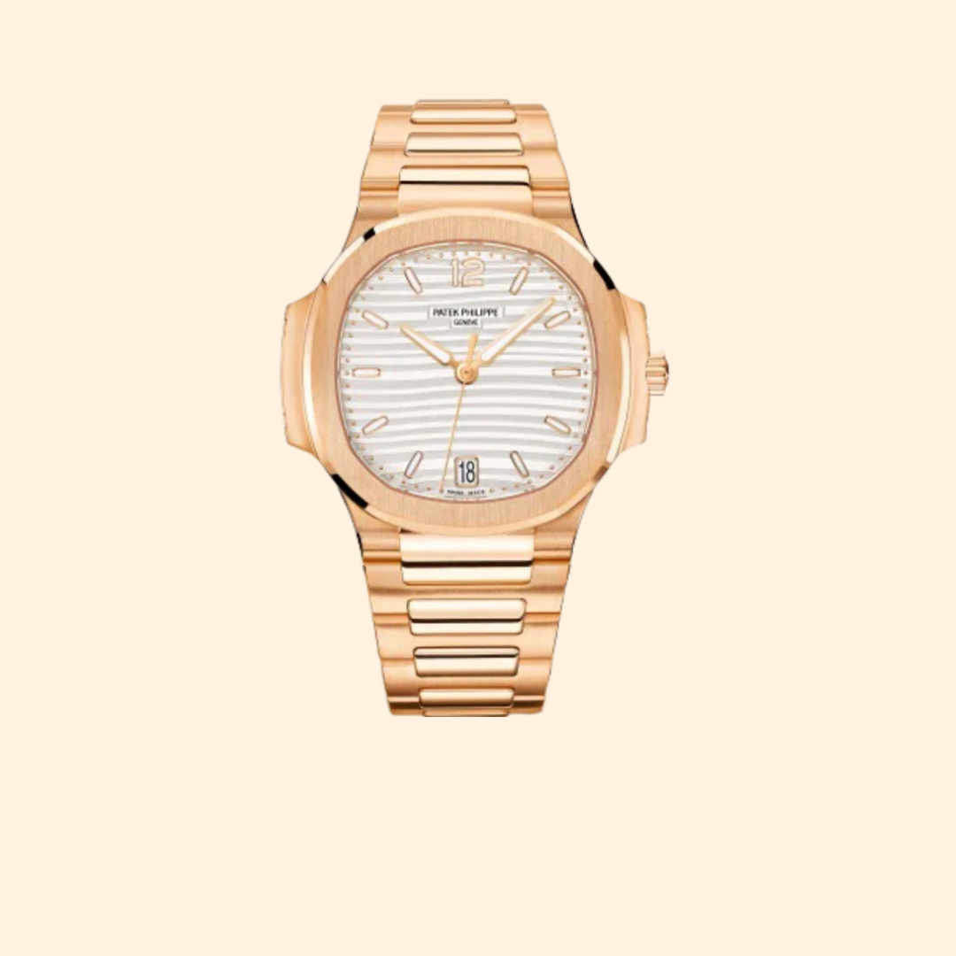 Patek Philippe Nautilus Ladies Ref. 7118/1R 35.2 MM Rose Gold Bracelet Silvery Opaline Dial with Rose Gold Plain Bezel