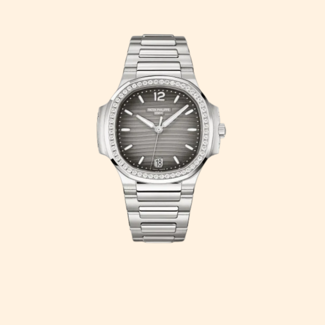 Patek Philippe Nautilus Ladies Ref. 7118/1200A-011 35.2 MM Stainless Steel Bracelet Gray Opaline Dial with Diamond-Set Bezel