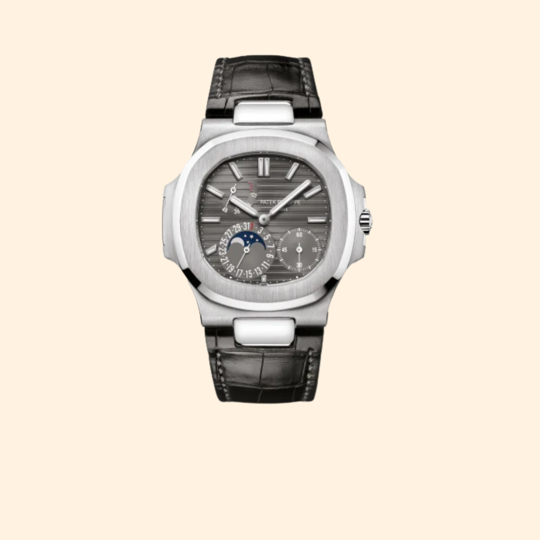 Patek Philippe Nautilus Ref. 5712G-001 40mm Matte Black Alligator Strap Slate Gray Embossed Dial White Gold Bezel