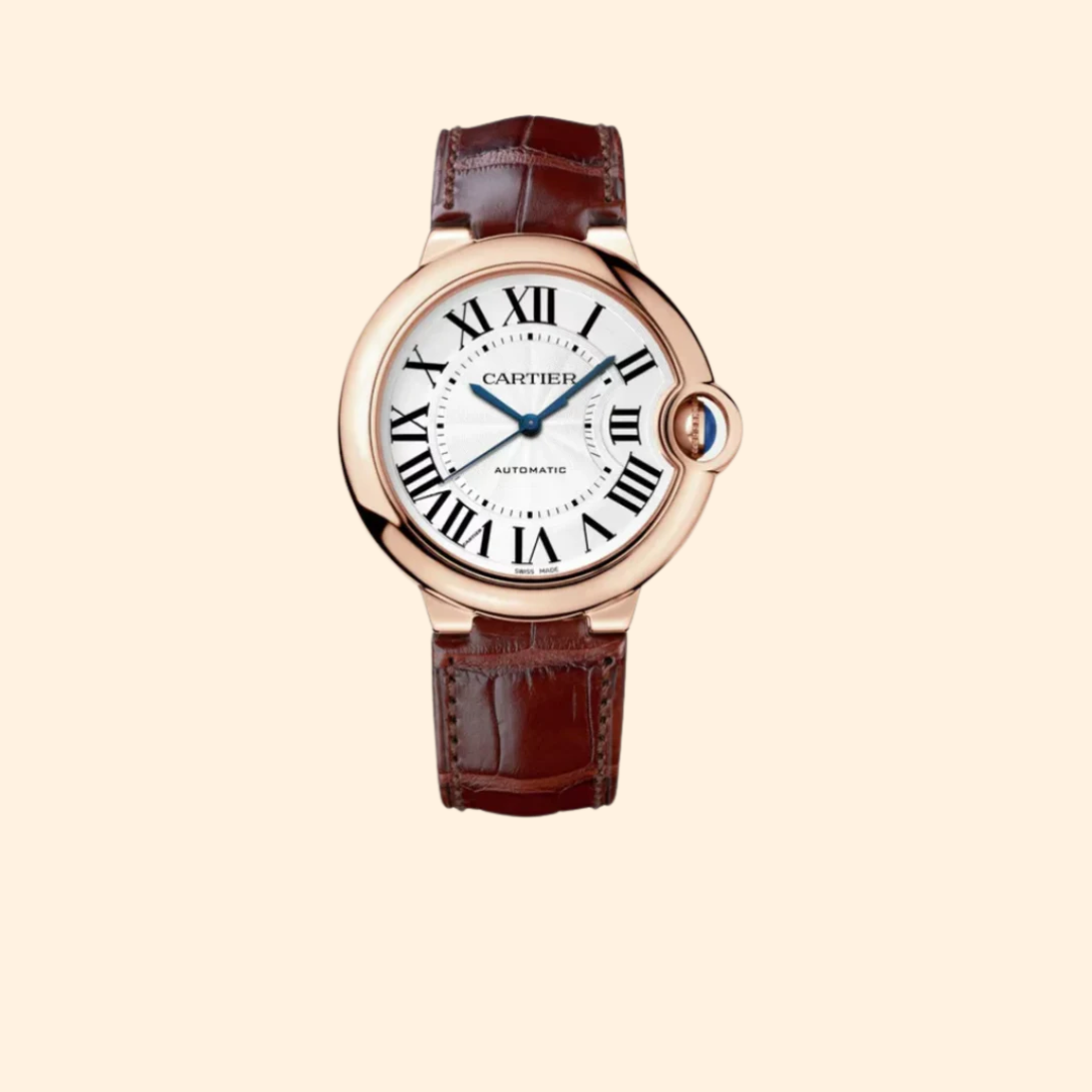 Ballon Bleu de Cartier 36 mm Rose Gold Silver Guilloché Lacquered Opaline Dial