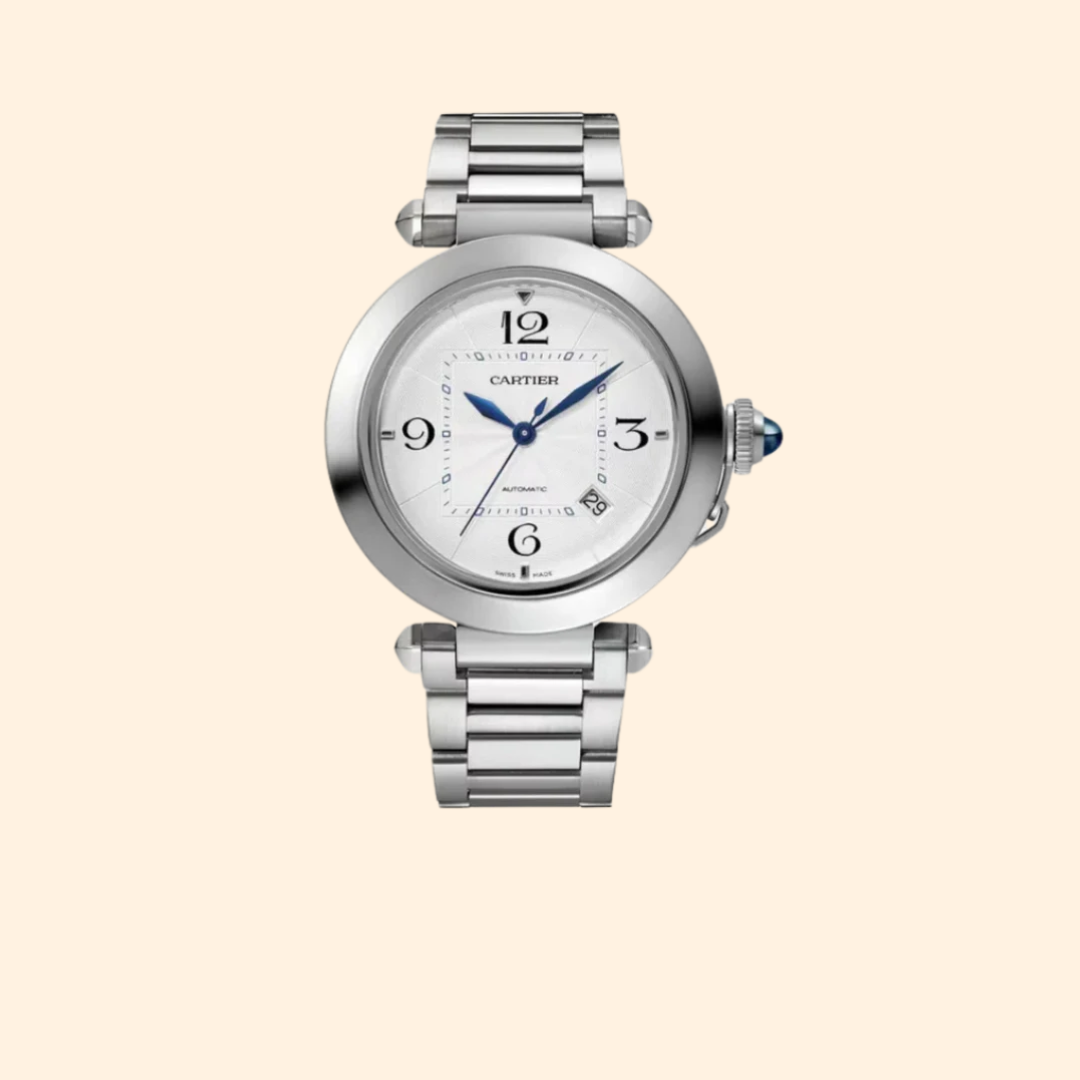 Pasha de Cartier 41 mm Stainless Steel Silver Flinqué Dial