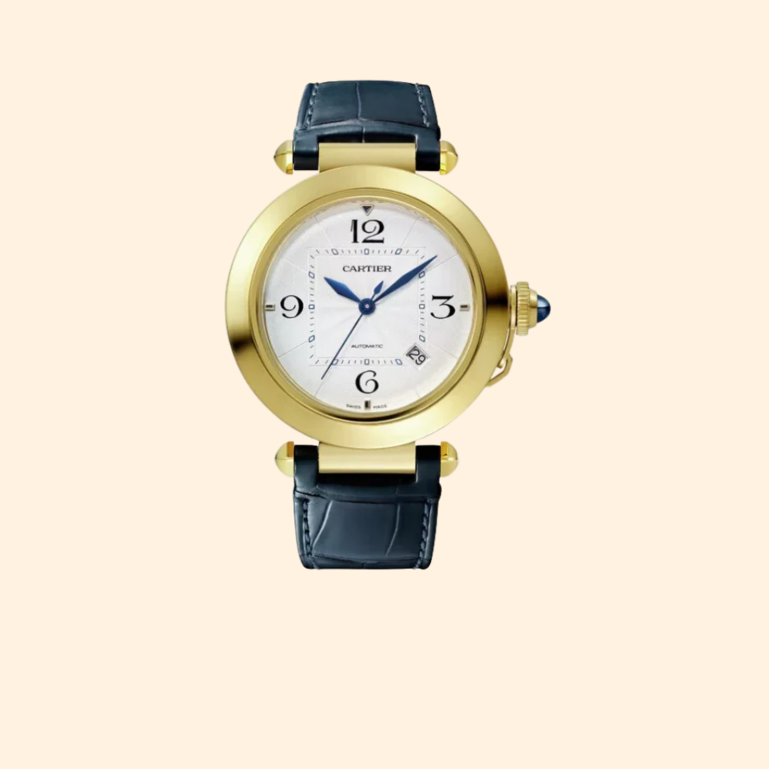 Pasha de Cartier 41 mm Yellow Gold Silver Flinqué Dial