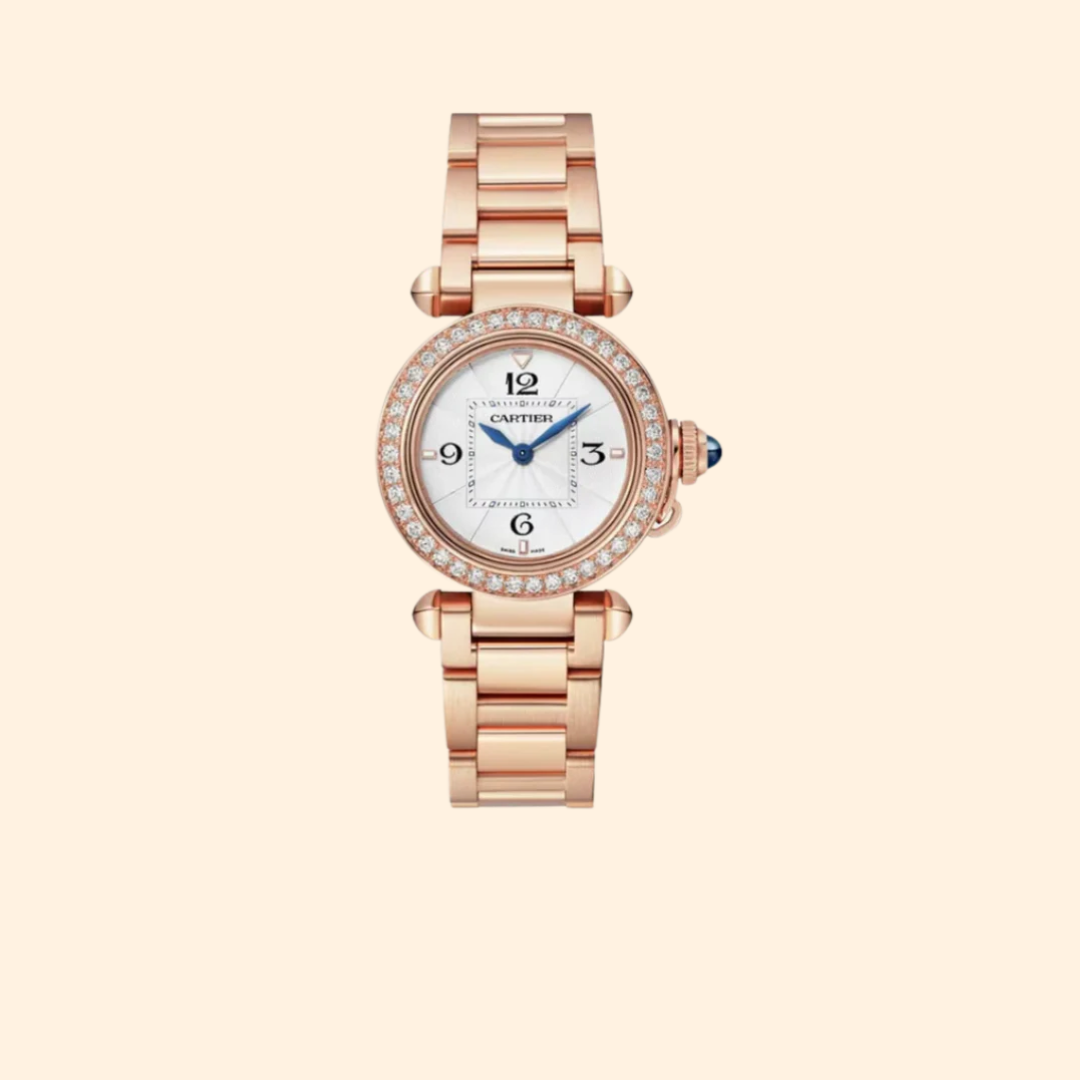 Pasha de Cartier 30 mm 18K Rose Gold Opaline Flinqué Dial