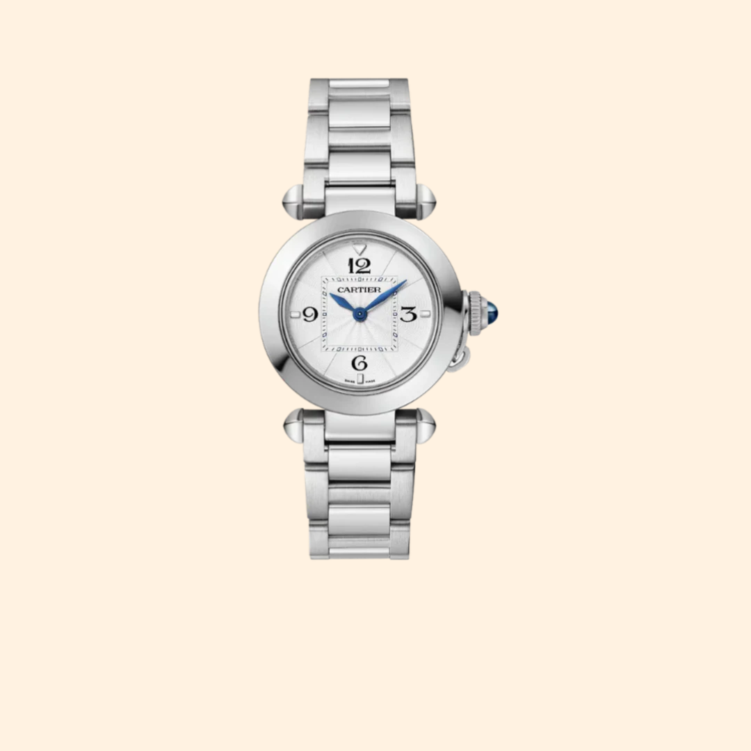 Pasha de Cartier 30 mm Stainless Steel with Opaline Flinqué Dial