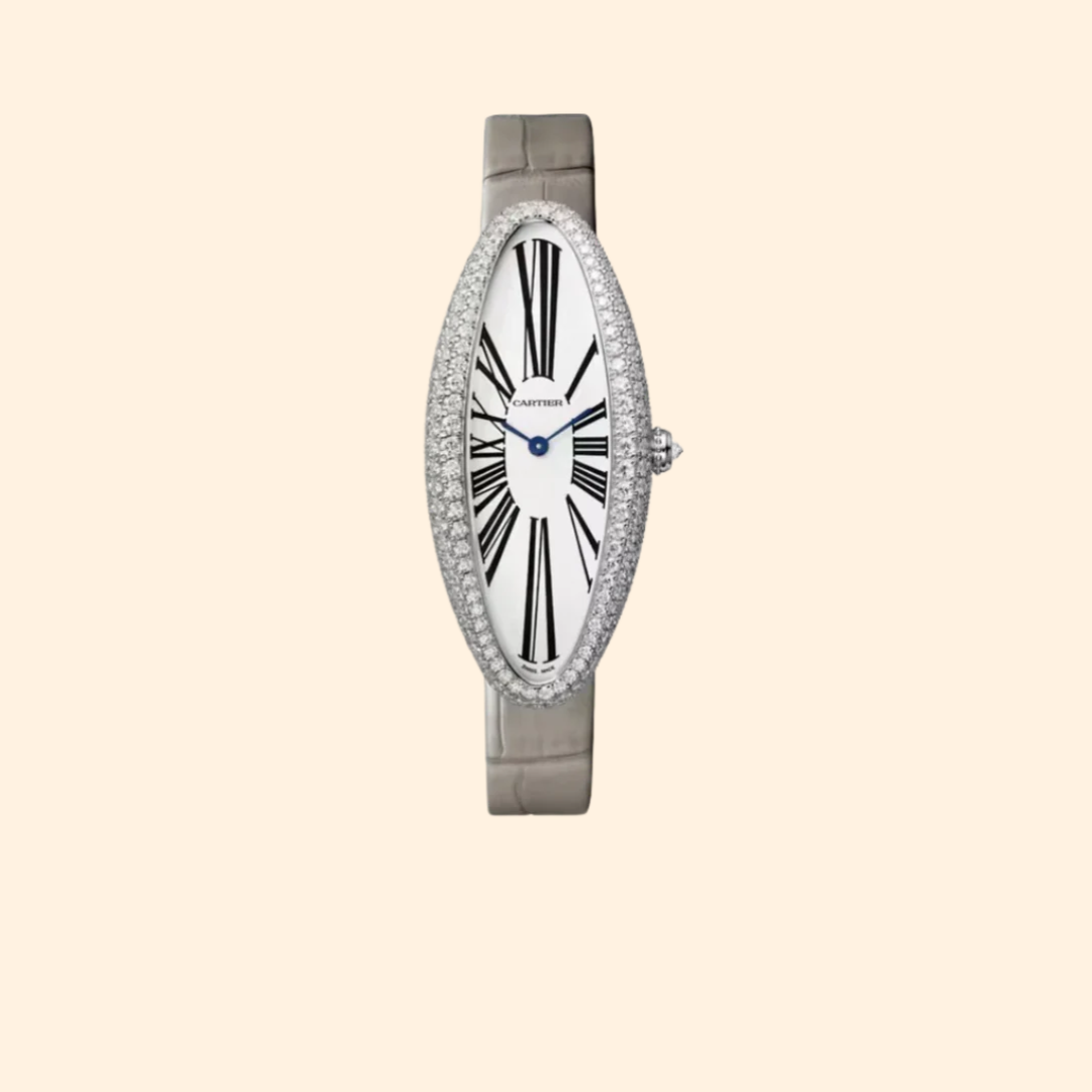 Baignoire Allongée 47 mm Rhodium 18k White Gold with Silver Dial