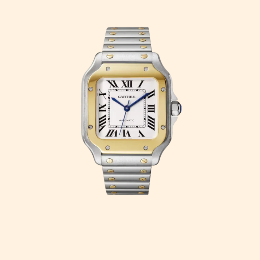 Santos de Cartier 35 mm Stainless Steel & 18k Yellow Gold with Silver Dial