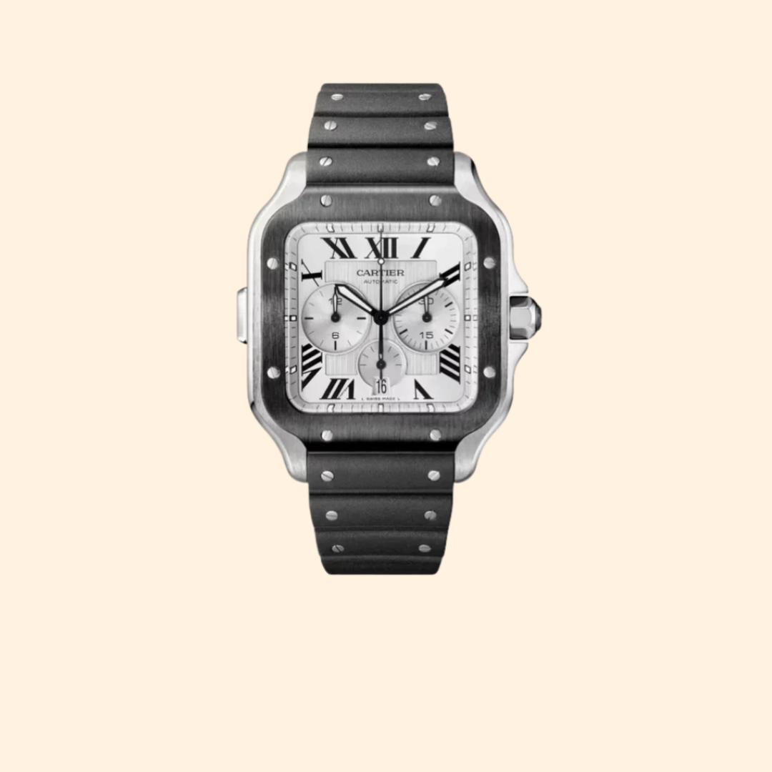 Santos de Cartier Chronograph 43 mm Stainless Steel with Silver Dial