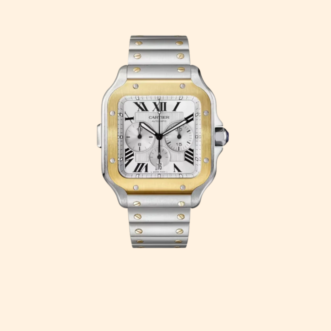 Santos de Cartier Chronograph 45 mm Stainless Steel & 18k Yellow Gold with Silver Dial