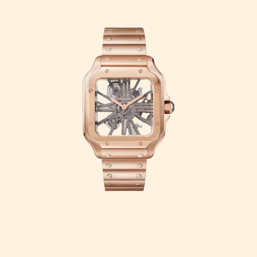 Santos de Cartier 28 mm 18k Rose Gold with Openworked Dial