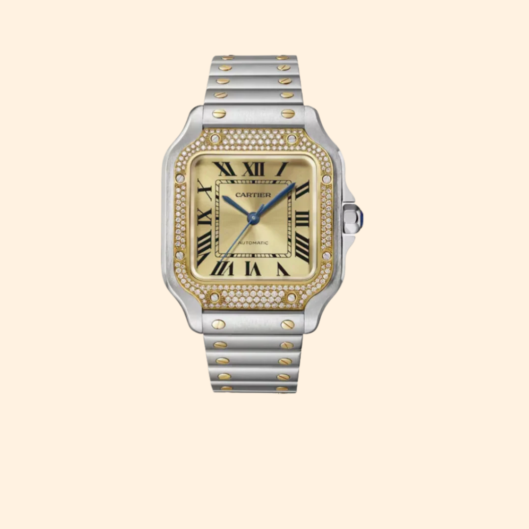 Santos de Cartier 35 mm Stainless Steel & 18k Yellow Gold with Gold Dial