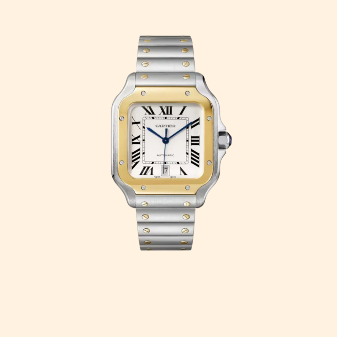 Santos 40 mm de Cartier Silver Stainless Steel & Yellow Gold