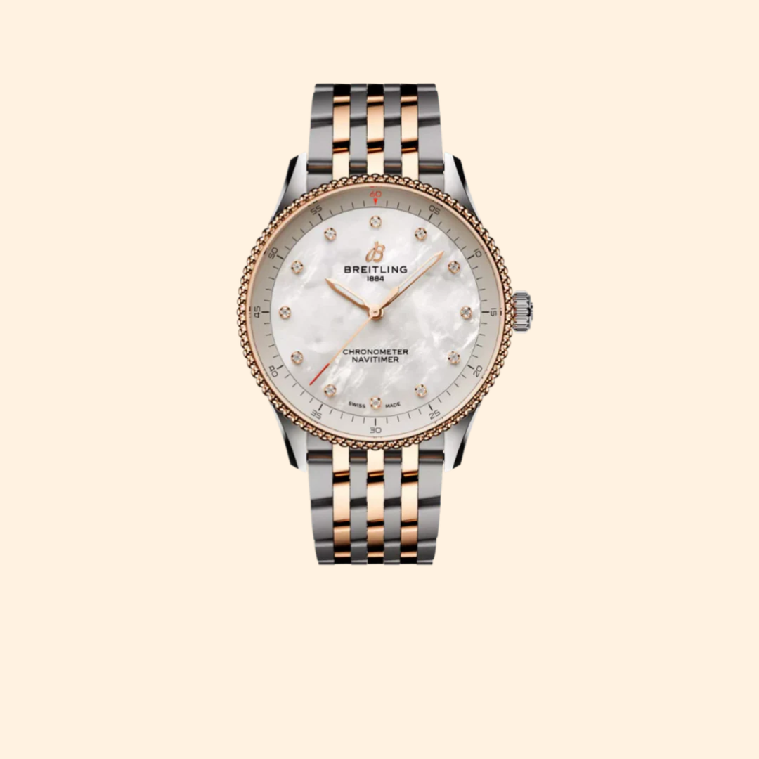 Breitling Navitimer 32 mm Stainless Steel & 18K Rose Gold with Mother of Pearl Dial
