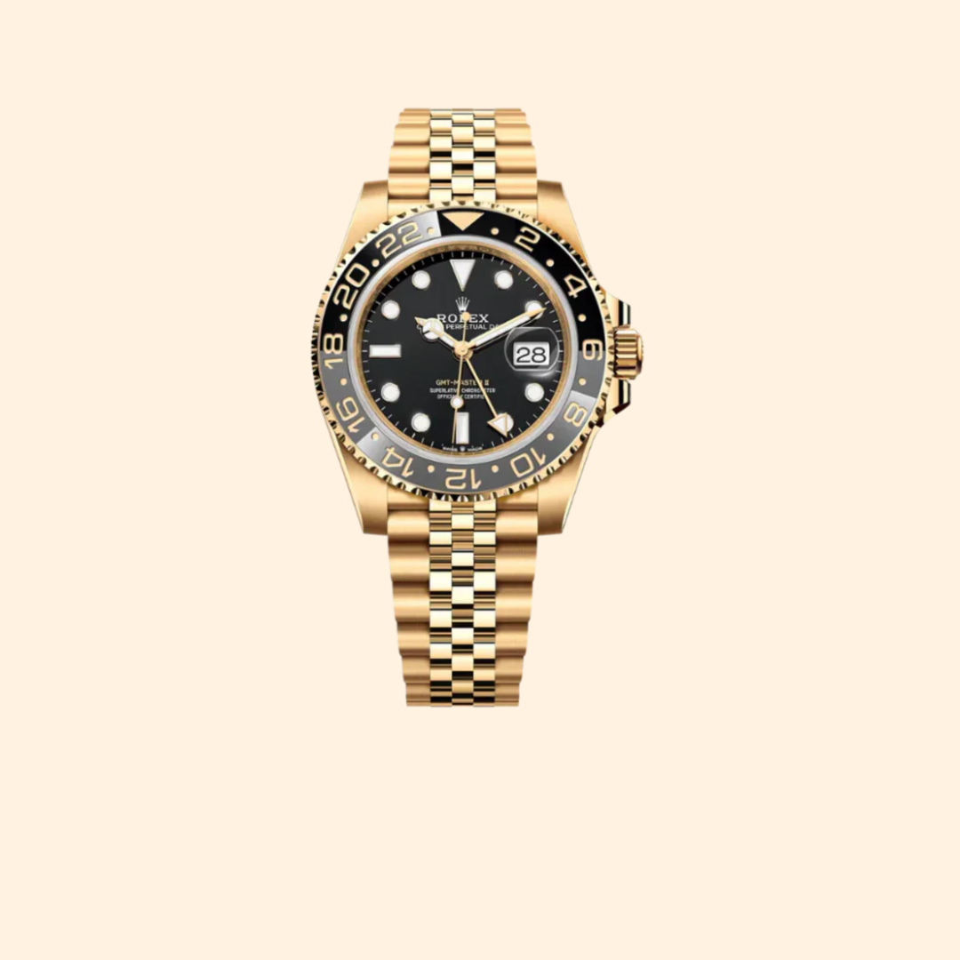 Rolex GMT-Master II Ref. 126718GRNR 40 mm Yellow Gold with Black Dial on Jubilee Bracelet