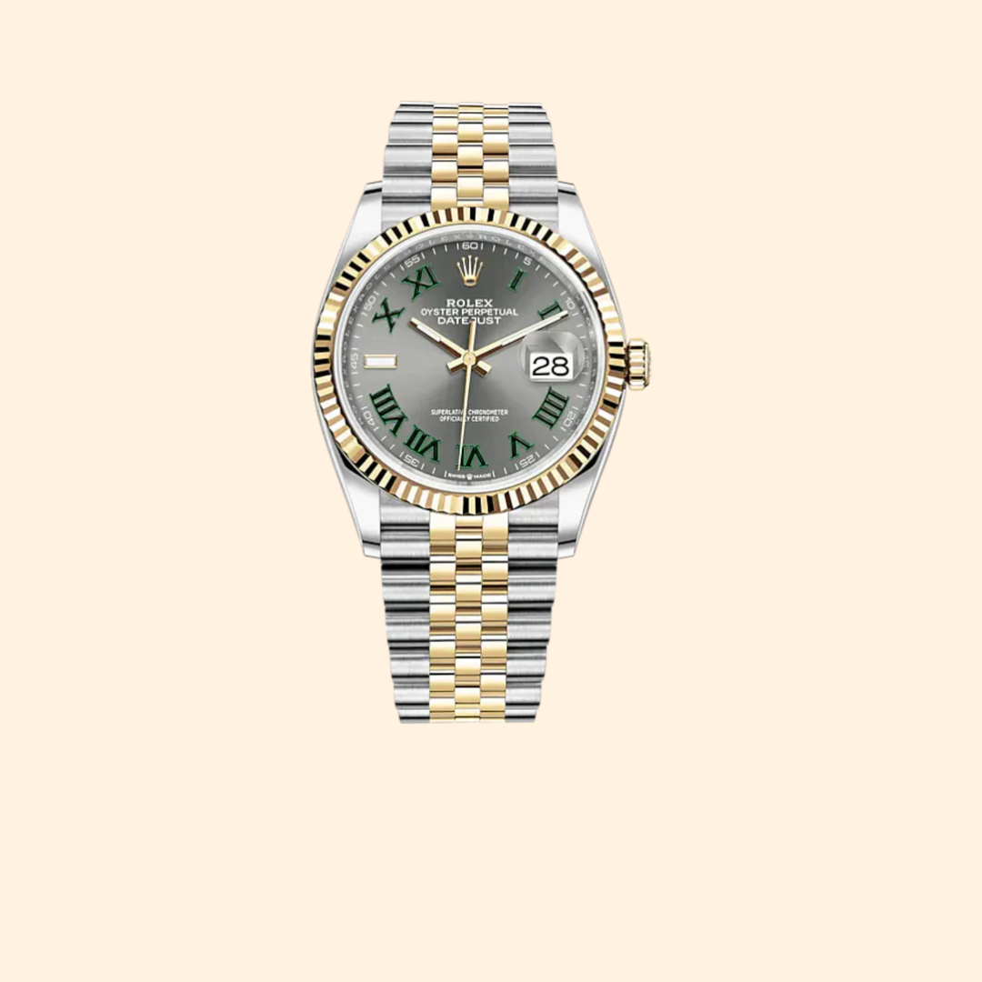Rolex Datejust 36 Ref. 126233 – Two Tone Oystersteel & Yellow Gold Wimbledon Dial on Jubilee