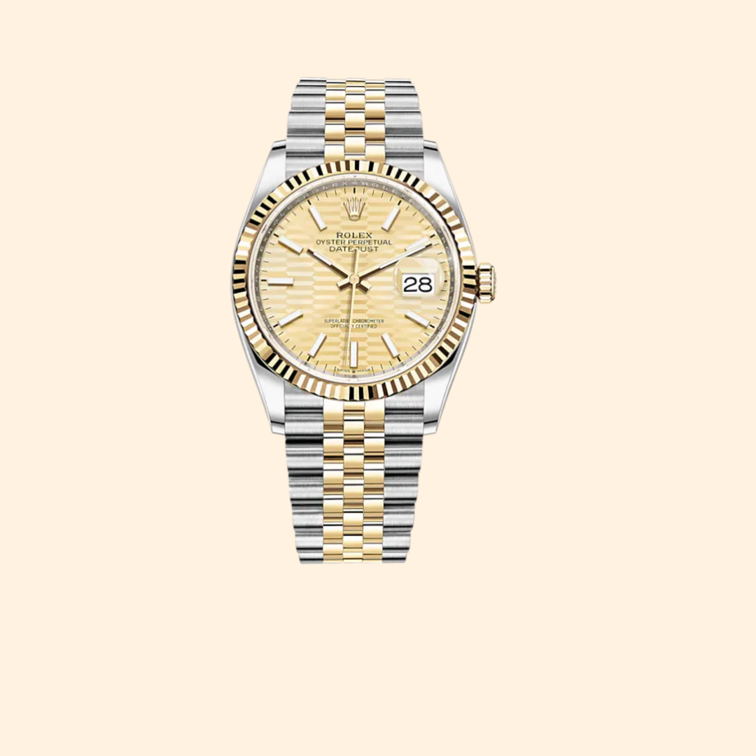 Rolex Datejust 36 Ref. 126233 – Two Tone Oystersteel & Yellow Gold Golden Fluted-Motif Dial Fluted Bezel on Jubilee