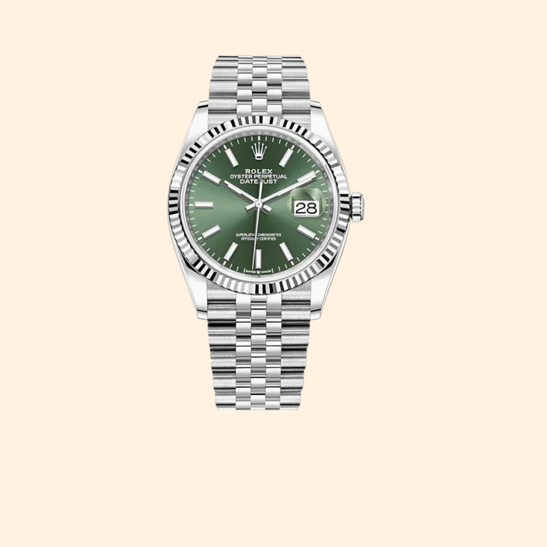 Rolex Datejust 36 Ref. 126234 – Oystersteel & White Gold Green Dial Fluted Bezel on Jubilee