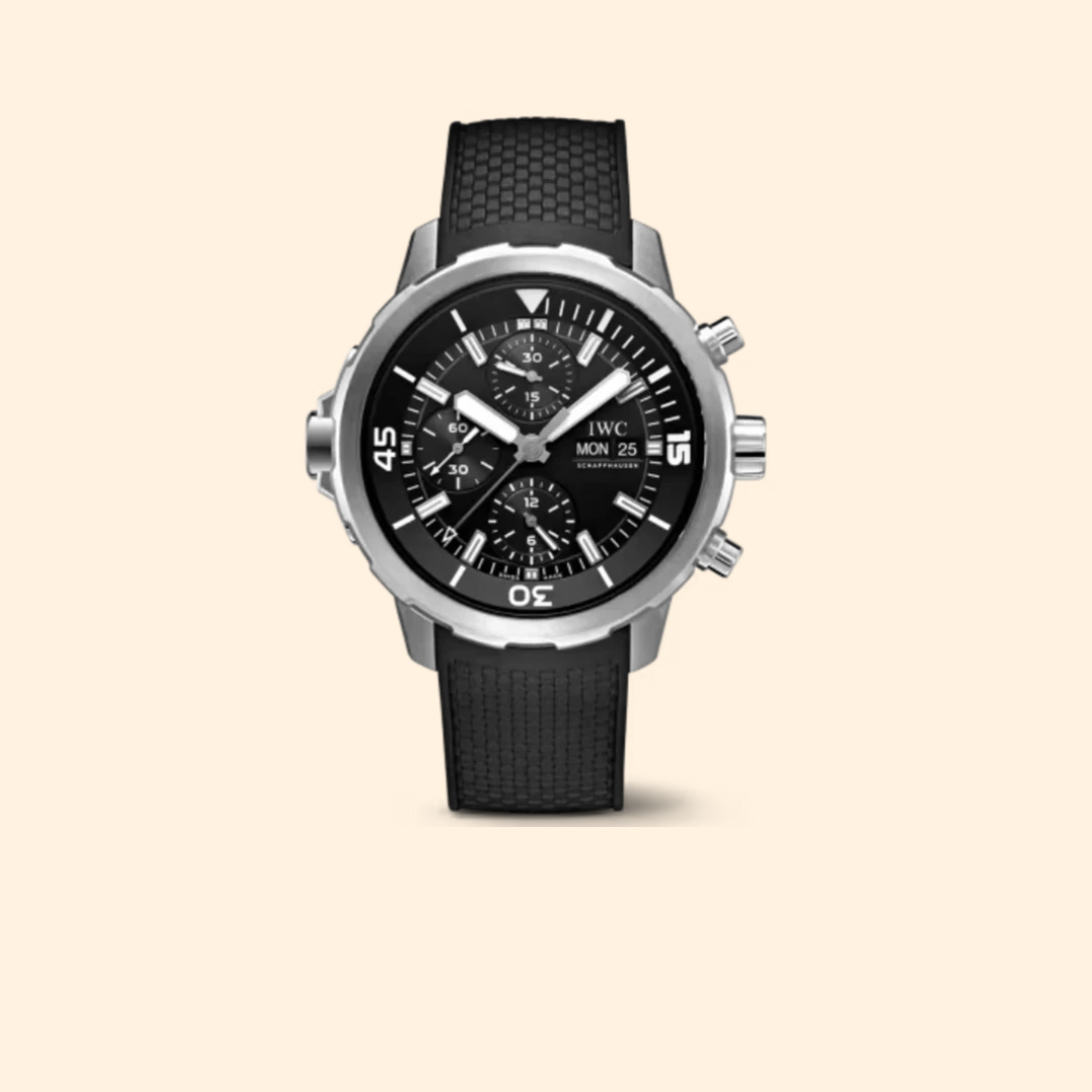 IWC Aquatimer Chronograph Ref. IW376803 – 42mm Stainless Steel with Black Dial on Black Rubber Strap