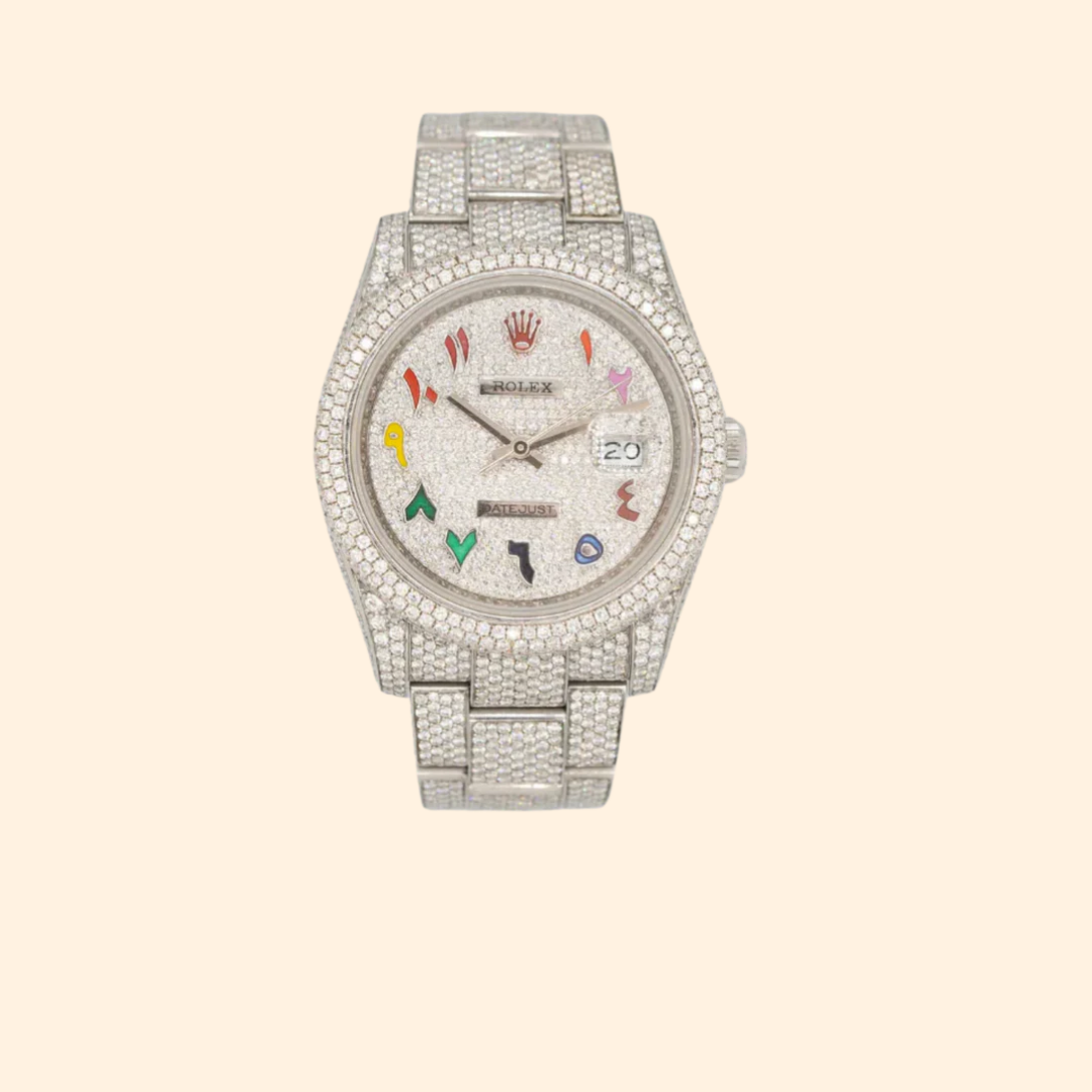 Rolex Datejust 36 Ref. 126200 – Fully Iced Out with Rainbow Arabic Numerals