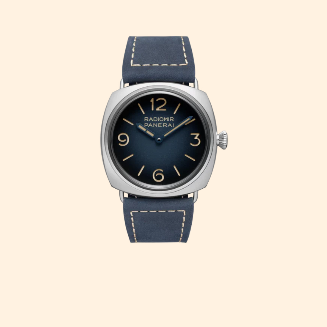 Panerai Radiomir Tre Giorni PAM01335 – 45mm Stainless Steel with Shaded Blue Dial on Blue Suede Strap