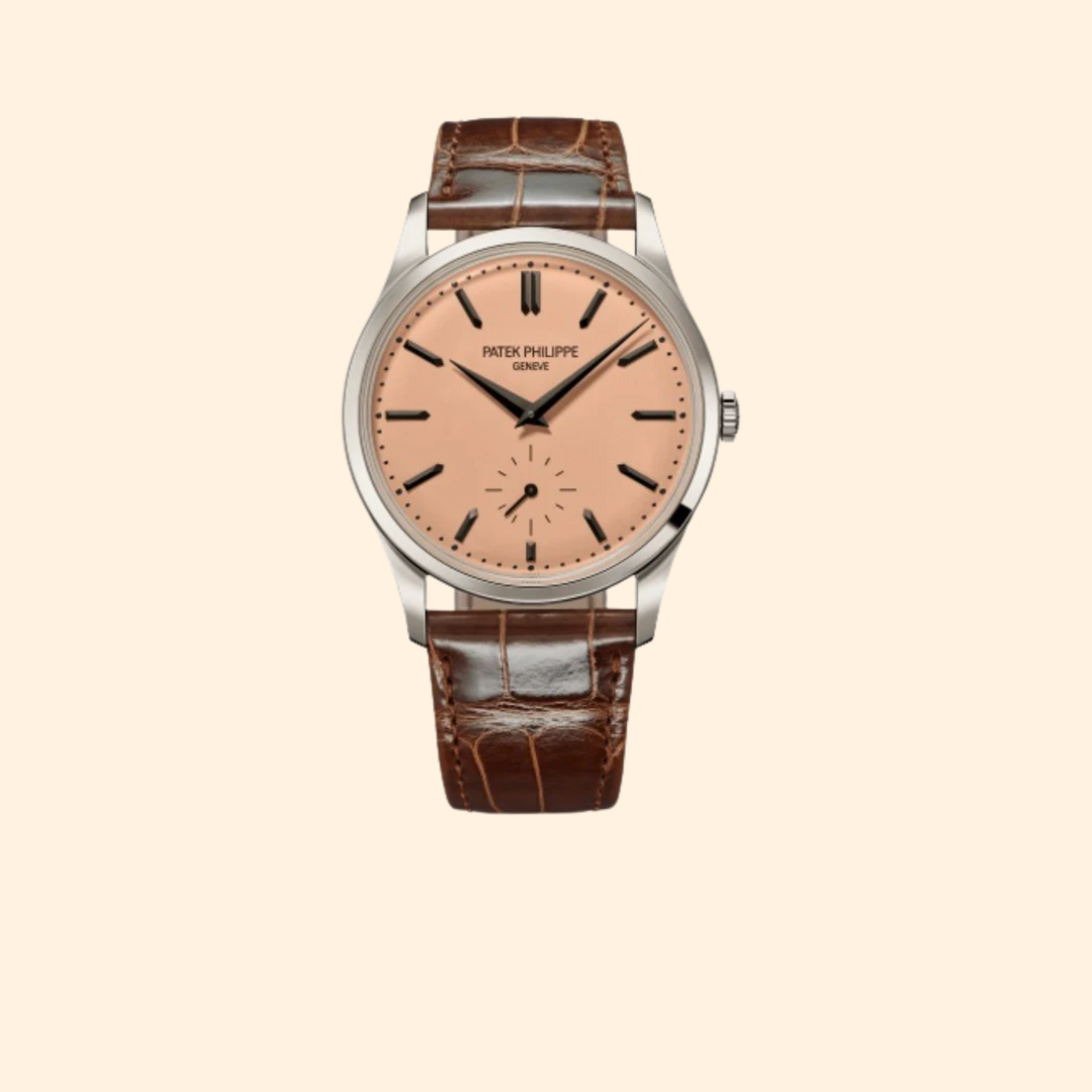 Patek Philippe Calatrava Ref. 6196P-001 – 38mm Platinum with Rose Gold Dial on Brown Alligator Leather Strap