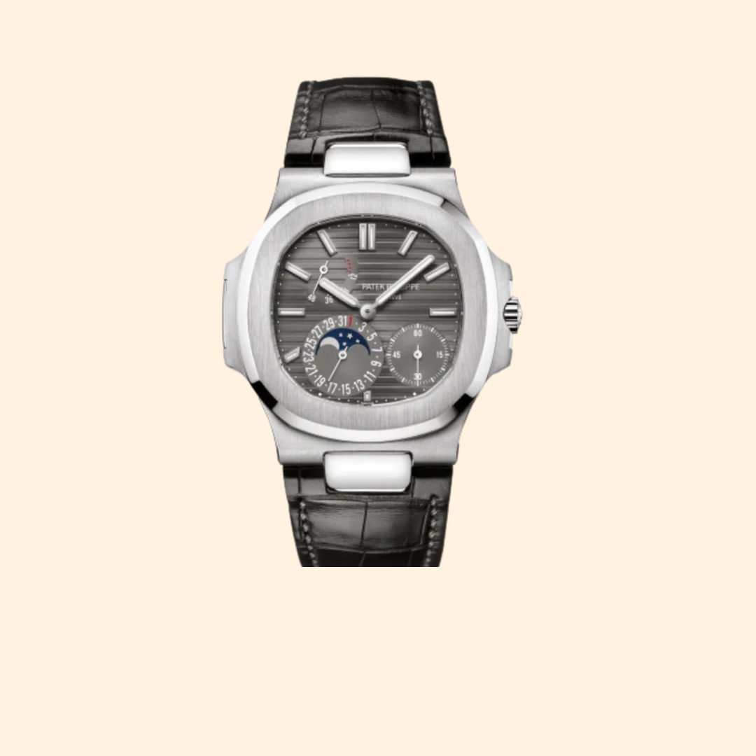 Patek Philippe Nautilus 5712G-001 40 MM White Gold Slate Gray Embossed Dial on Matte Black Alligator Strap