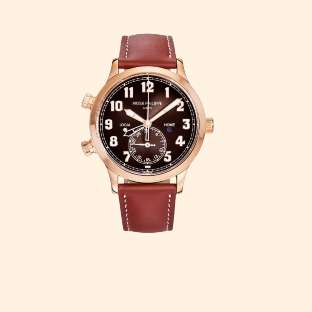 Patek Philippe Complications Ref. 5524R-001 – 42mm Rose Gold with Brown Sunburst Dial on Vintage Brown Calfskin Strap