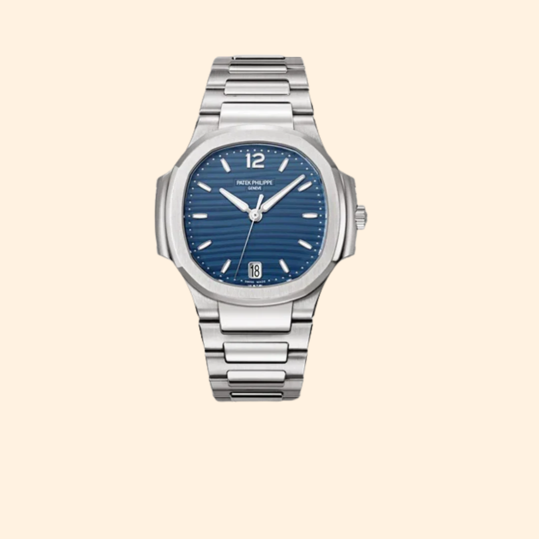 Patek Philippe Nautilus Ladies Ref. 7118/1A 35.2 MM Stainless Steel Blue Opaline Embossed Dial with Octagonal Steel Bezel on Stainless Steel Bracelet
