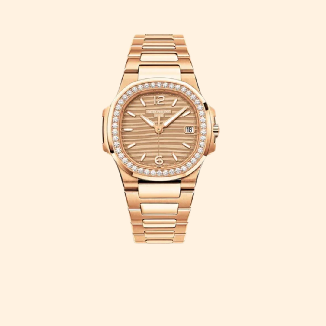 Patek Philippe Nautilus Ref. 7010/1R-012 32 MM Rose Gold Golden Embossed Dial with Diamond-Set Octagonal Rose Gold Bezel on Rose Gold Bracelet