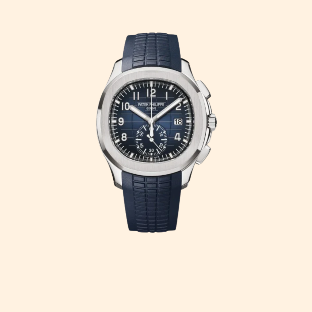 Patek Philippe Aquanaut Ref. 5968G-001 – 42.2mm White Gold with Blue-Black Gradient Dial on Midnight Blue Strap