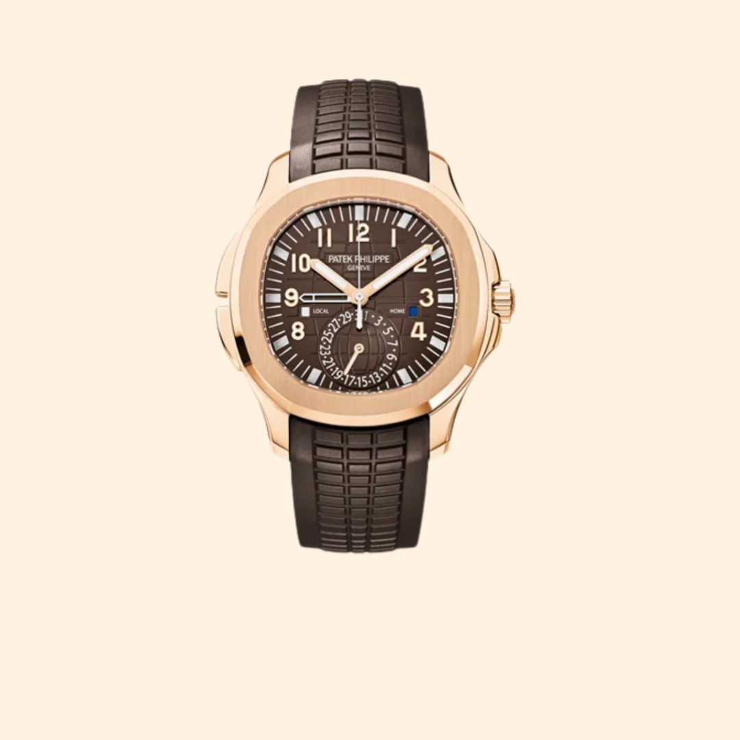 Patek Philippe Aquanaut Ref. 5164R-001 – 40.8mm Rose Gold with Brown Embossed Dial on Dark Brown Tropical Strap