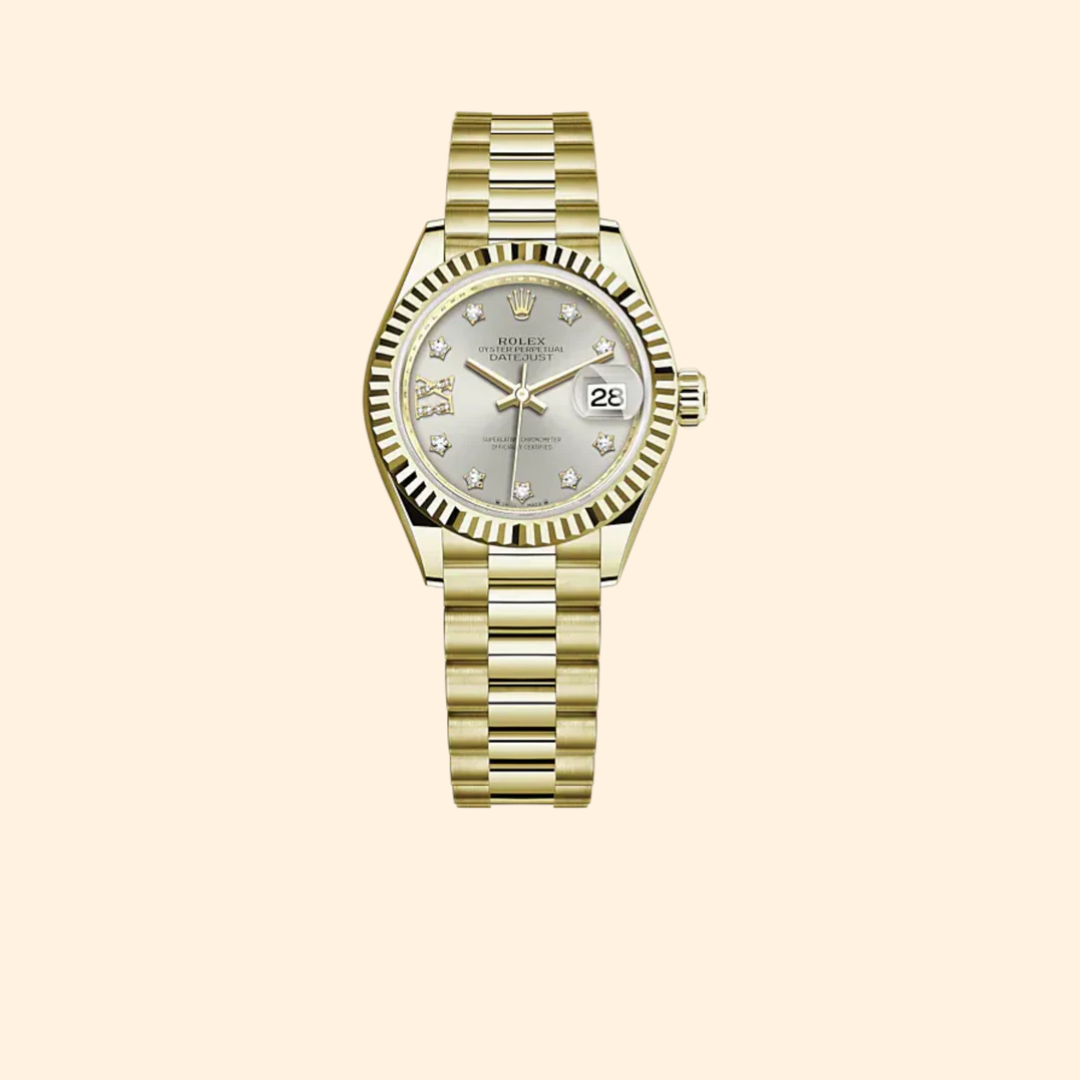 Rolex Lady-Datejust 279178 28 mm 18k Yellow Gold with Silver Diamond-Set Dial