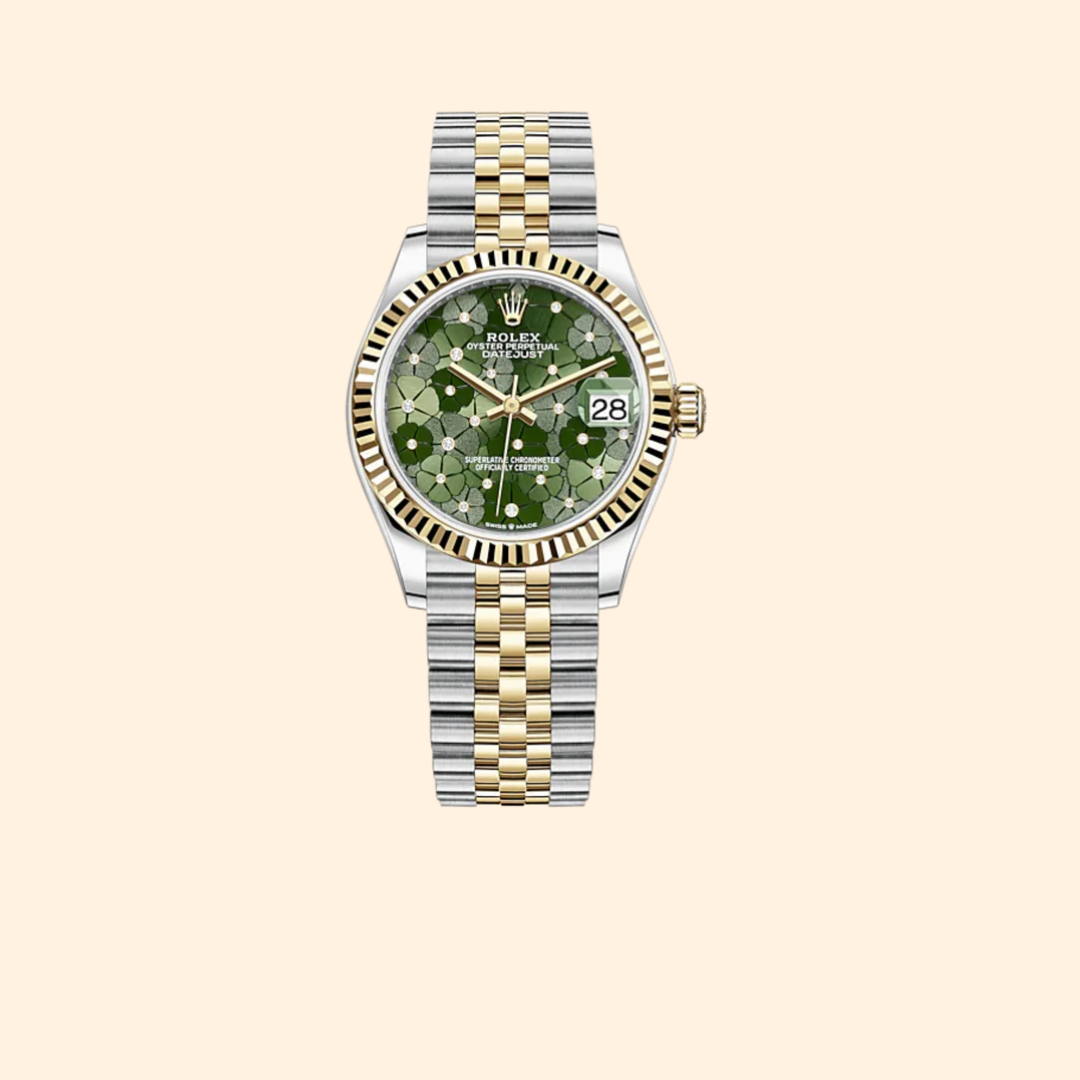 Rolex Datejust 31 Ref. 278273 31 mm Oystersteel and Yellow Gold with Olive-Green Floral-Motif Diamond-Set Dial