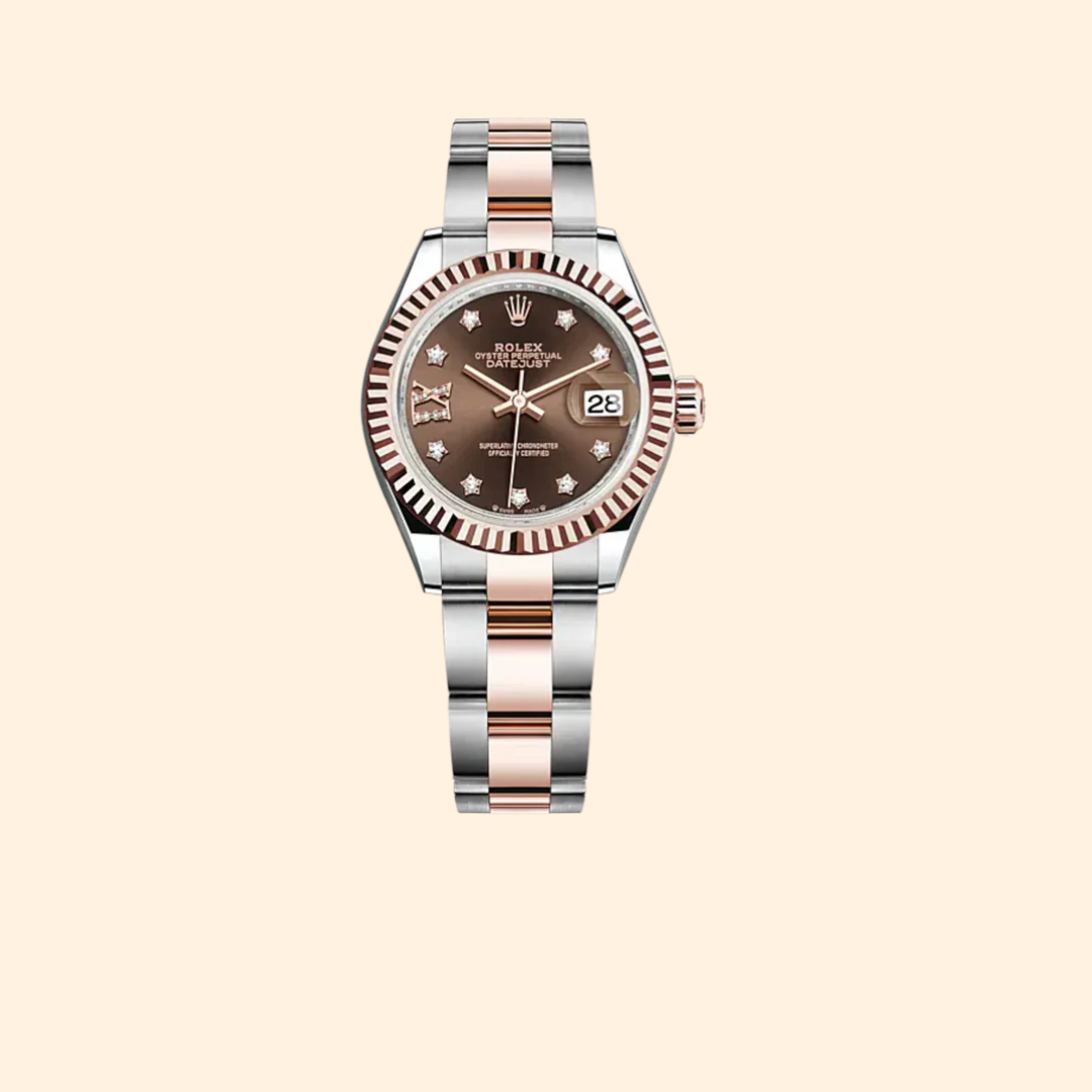 Rolex Lady-Datejust 279171 28 mm Oystersteel and Everose Gold with Chocolate Diamond-Set Dial and Fluted Bezel