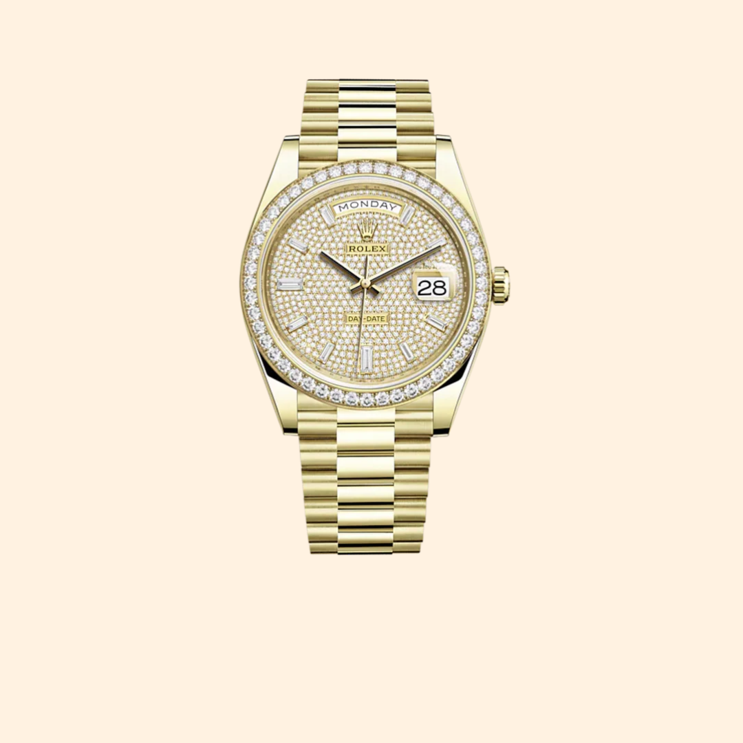 Rolex Day-Date 40 Ref. 228348RBR Yellow Gold Diamond-Paved Dial & Diamond Bezel